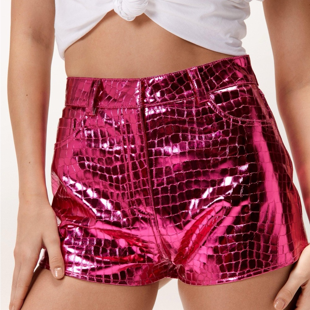 NASTY GAL faux metallic pink shorts